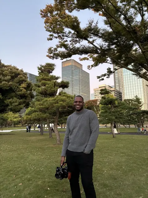 David of D3 Cinema with his camera in a city park