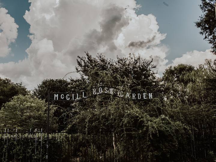 The entrance sign at McGill Rose Garden, Charlotte