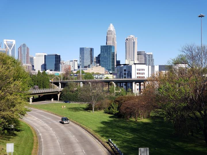 Little Sugar Creek Greenway and the Charlotte skyline