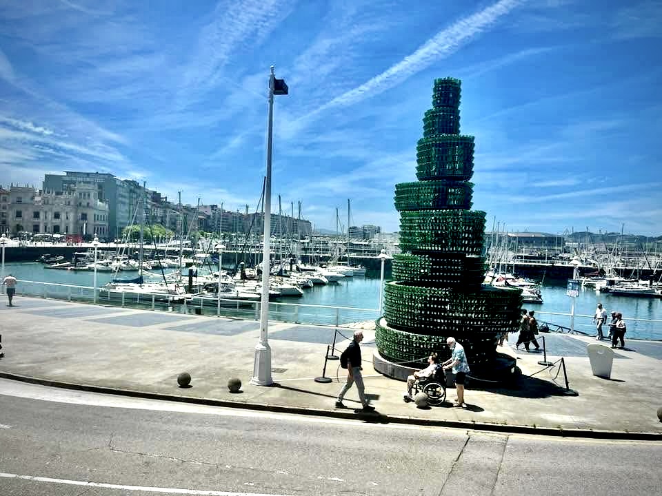 green bottles sculpture