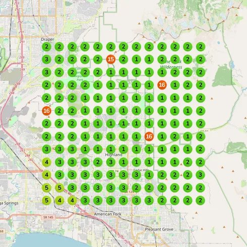 Ranking heatmap after Eva — far more green and yellow, ranking across the area