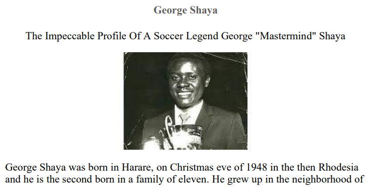 George Shaya — Zimbabwean Soccer legend