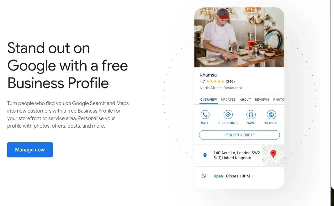 Google Business Profile showing restaurant with photos and full profile