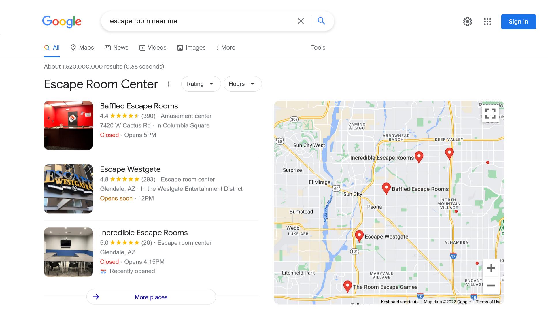 Google search showing Local Pack results with map for local businesses
