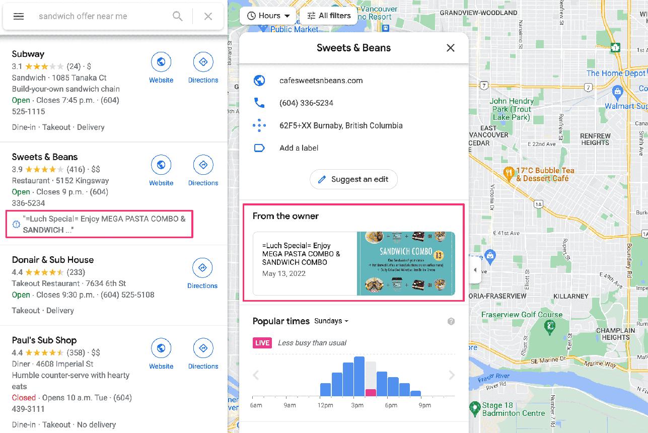 Weekly Google Business Profile post showing on mobile search
