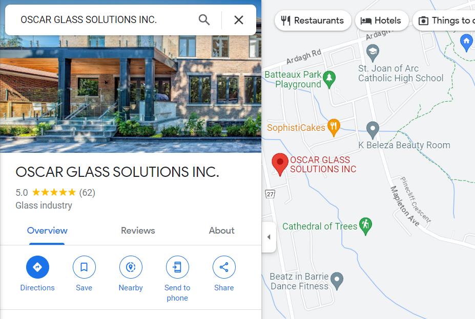 Google Maps business profile listing with 5 star rating