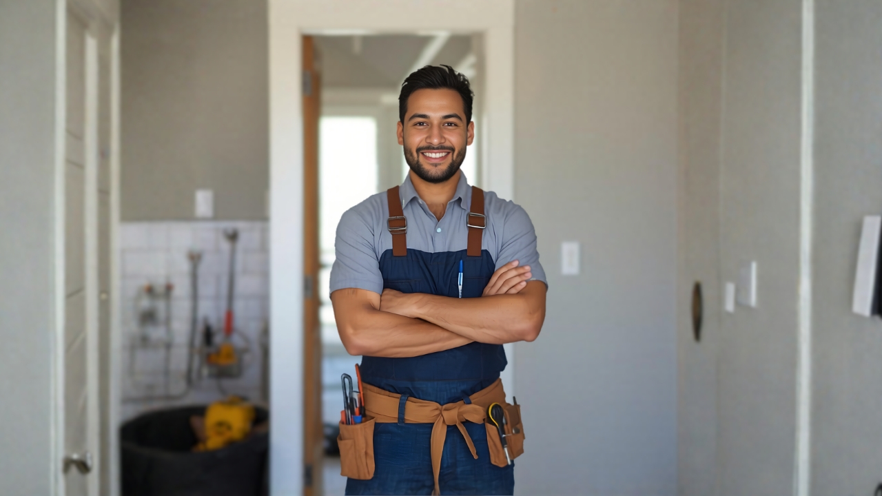 Handyman working inside a home