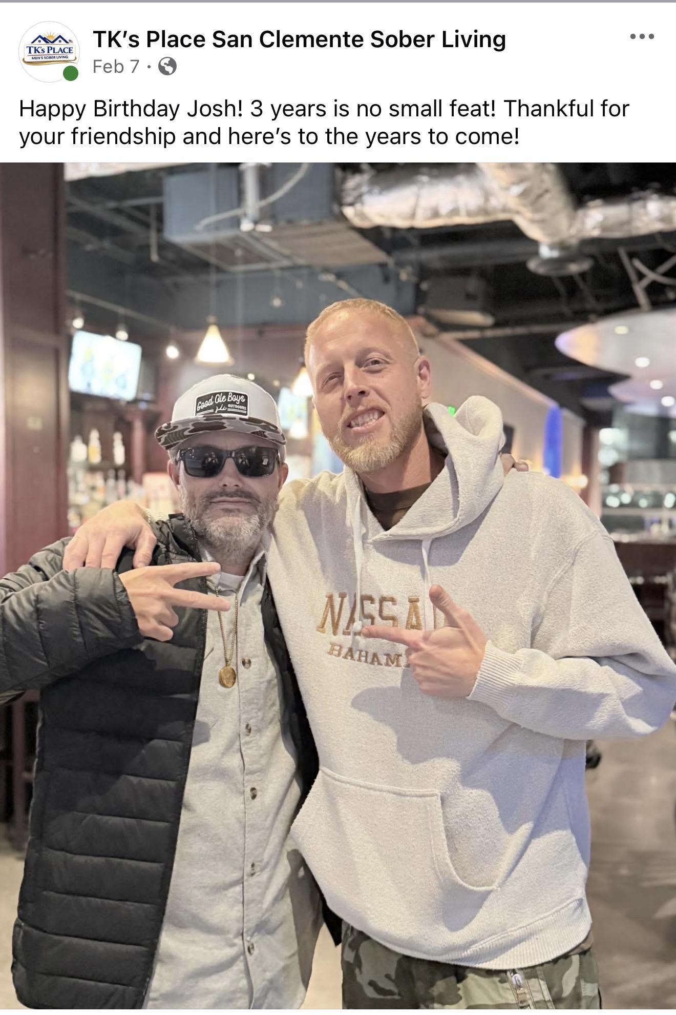 Celebrating a recovery milestone with the TK's Place community