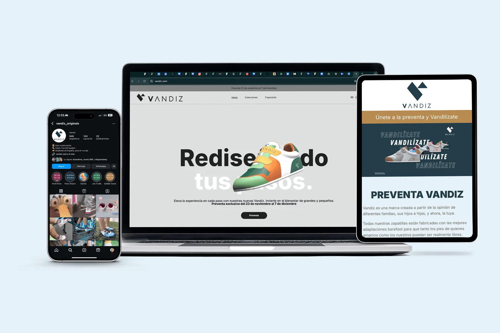 Web y redes de la preventa de Vandiz en varios dispositivos