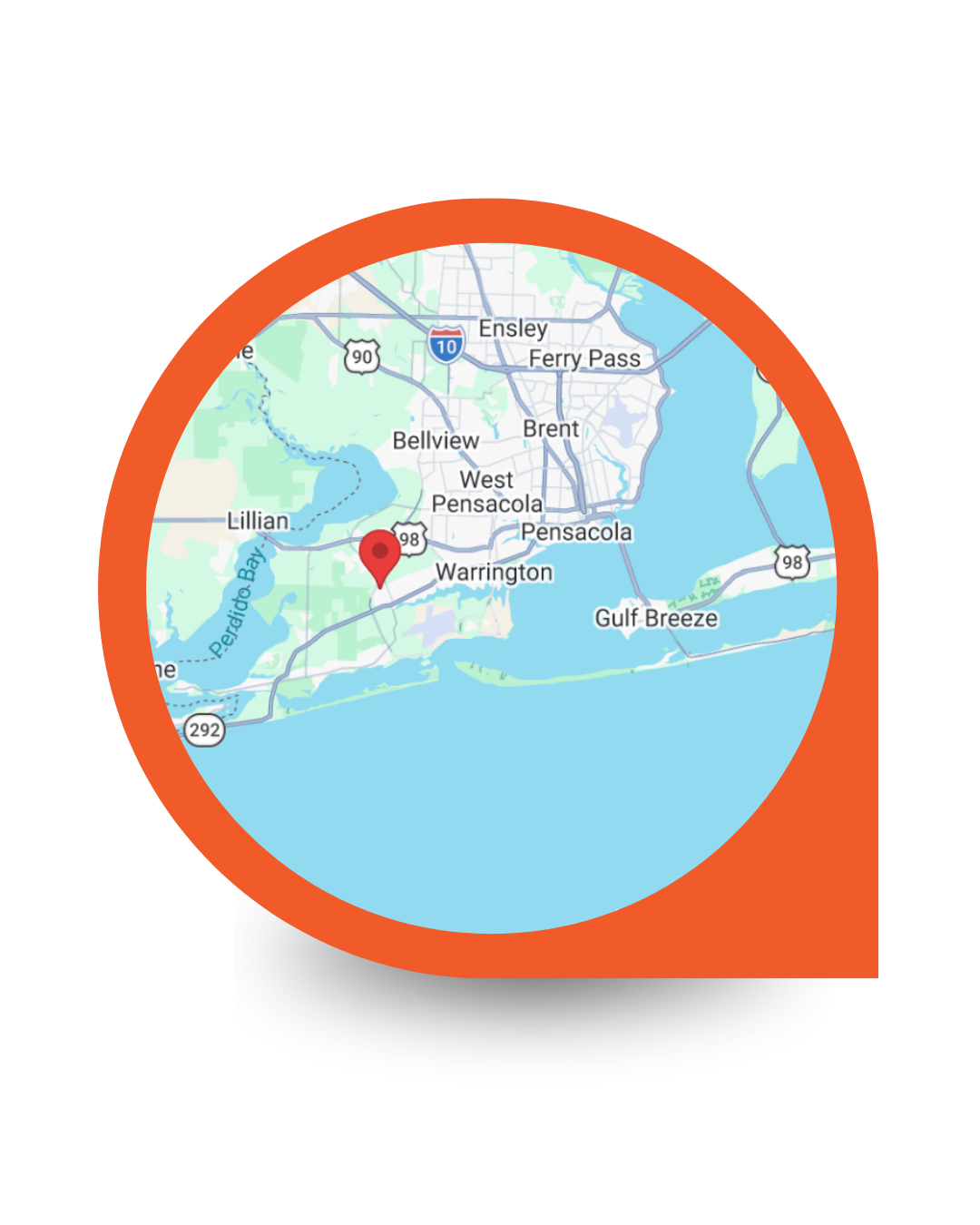 Service Area Map for R&K Plumbing - Pensacola, Gulf Breeze, Milton, Pace, Navarre