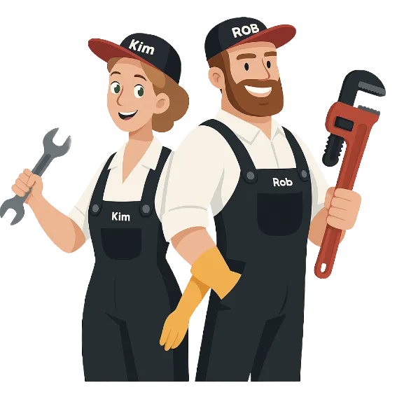 Illustration of Kim and Rob, owners of R&K Plumbing