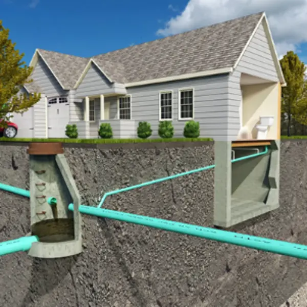Septic to city sewer conversion piping at a Pensacola home