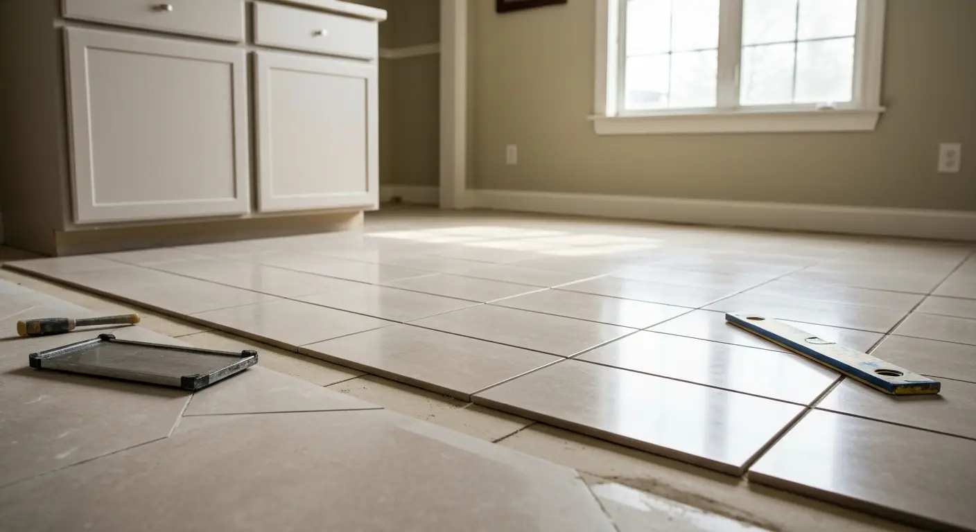 Ceramic tile kitchen flooring installation