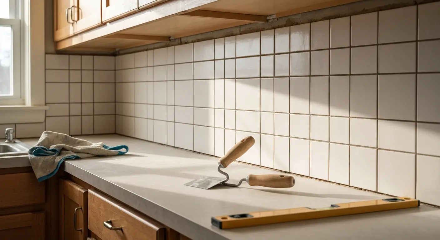 Ceramic tile backsplash installation