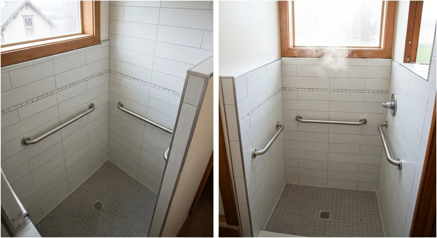 Walk-in shower with accessibility features