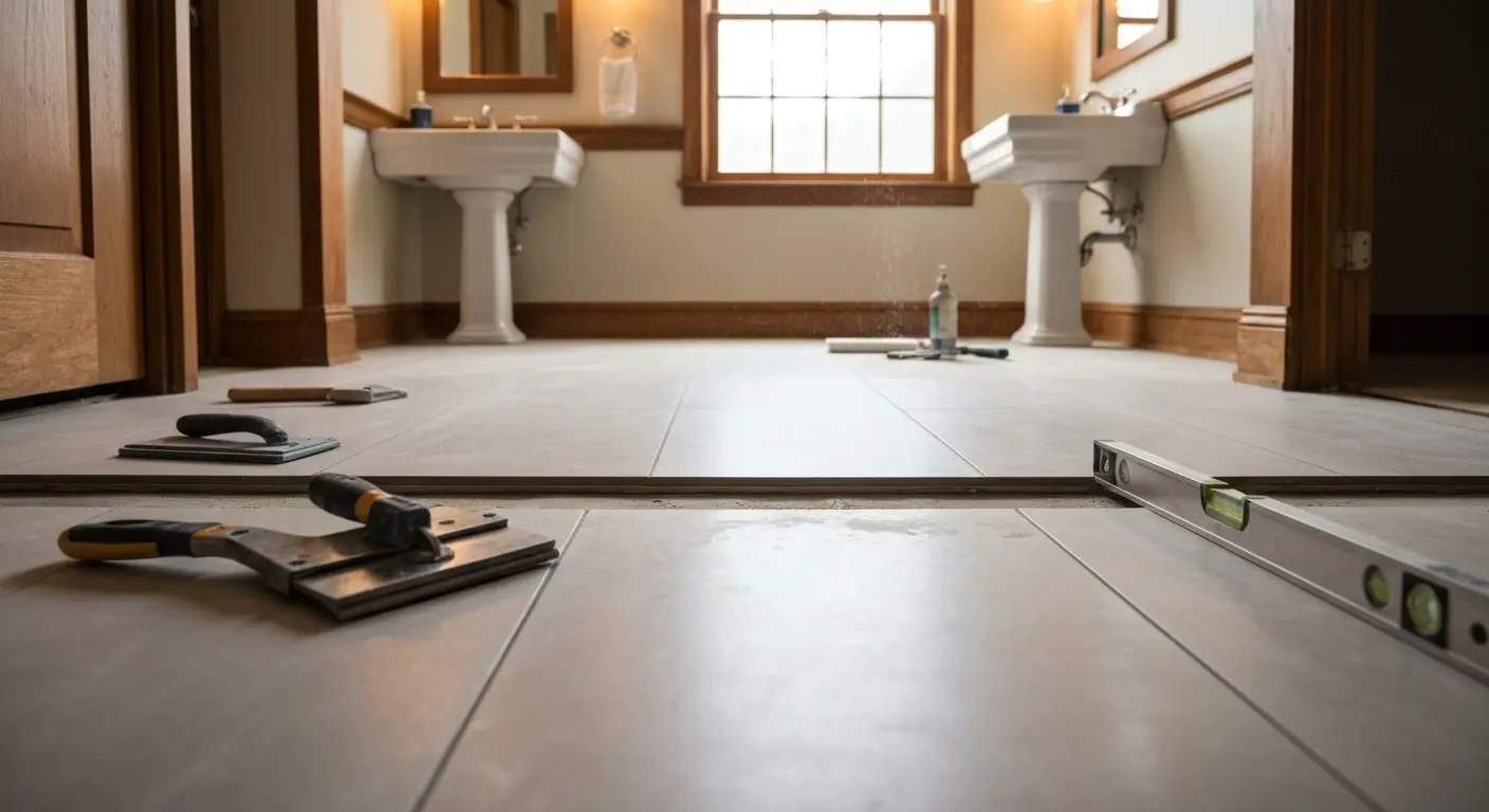Porcelain tile bathroom flooring