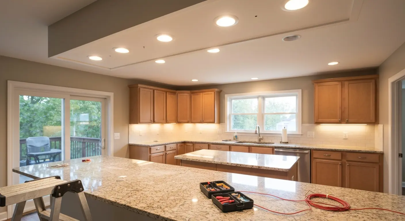 Overhead kitchen lighting installed in Madison home