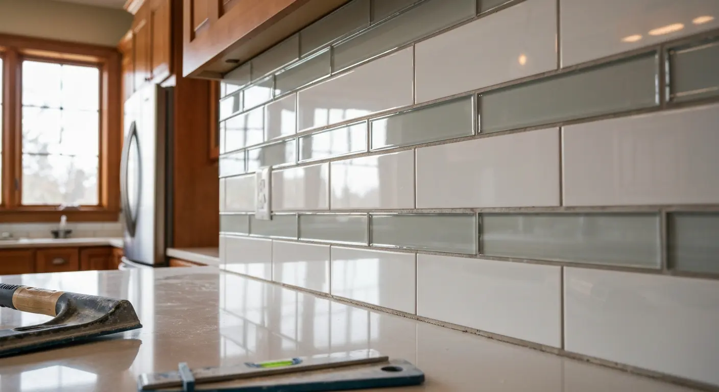 Glass and subway tile backsplash