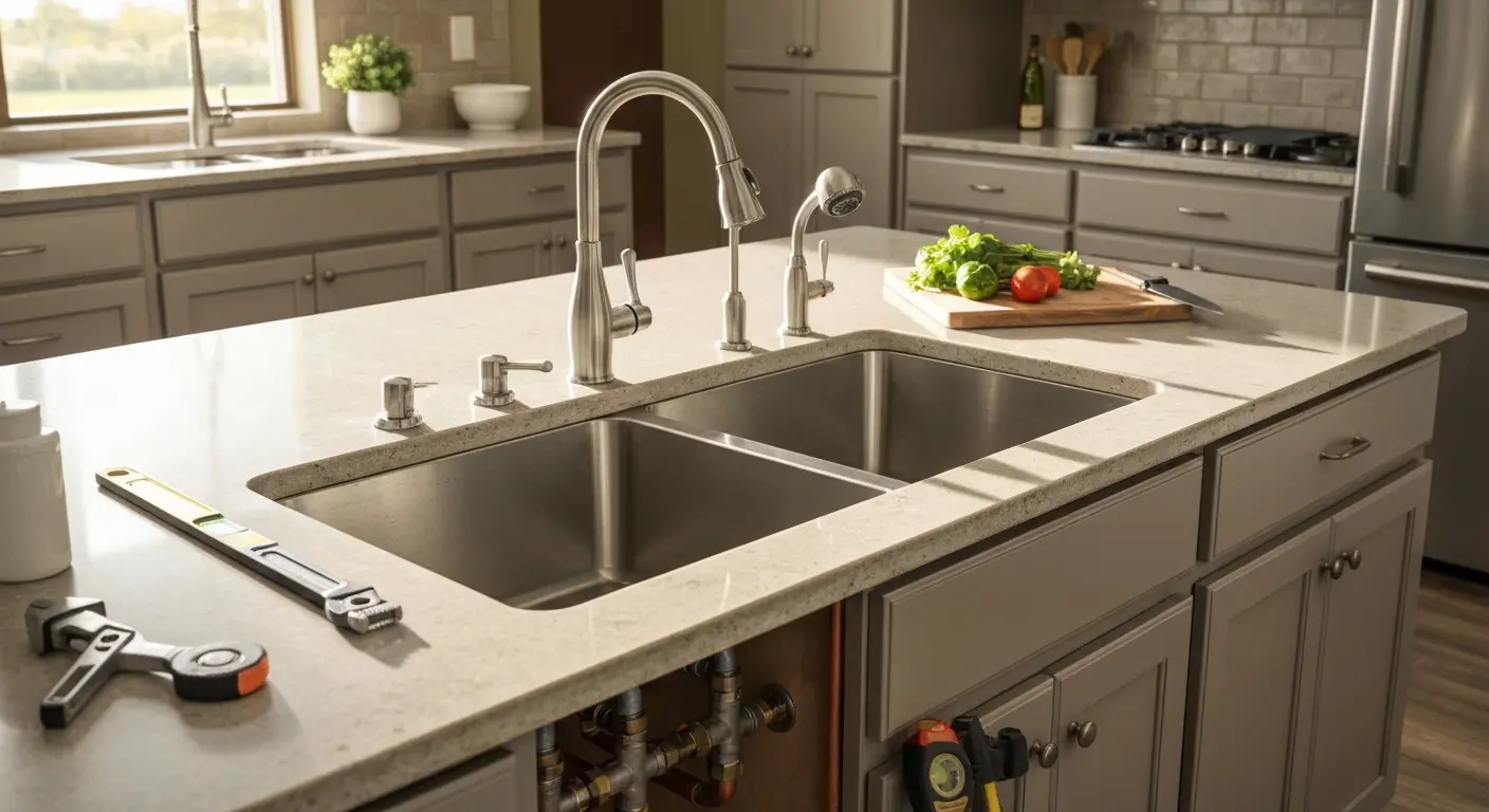 Island sink and plumbing installation
