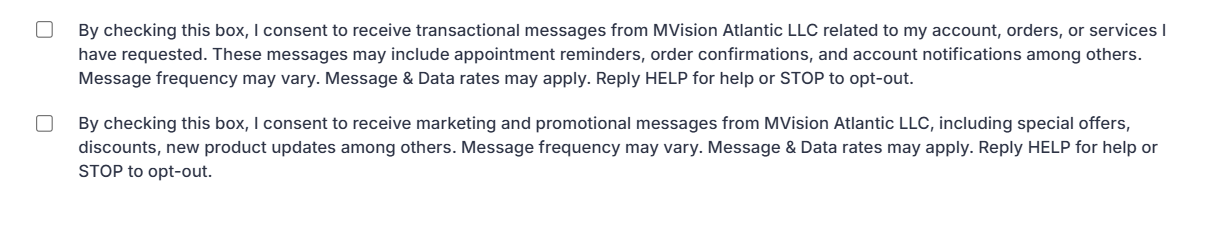 Close view of the two consent checkbox texts