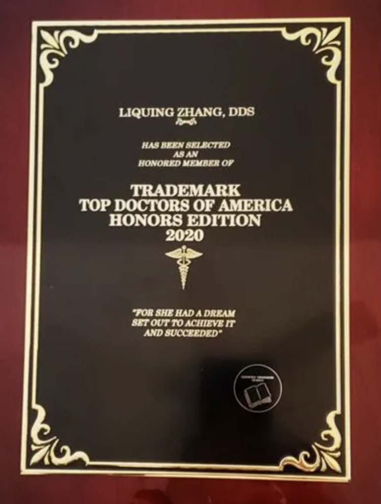 Top Doctors of America Honors Edition 2020 — Dr. Liqing Zhang DDS
