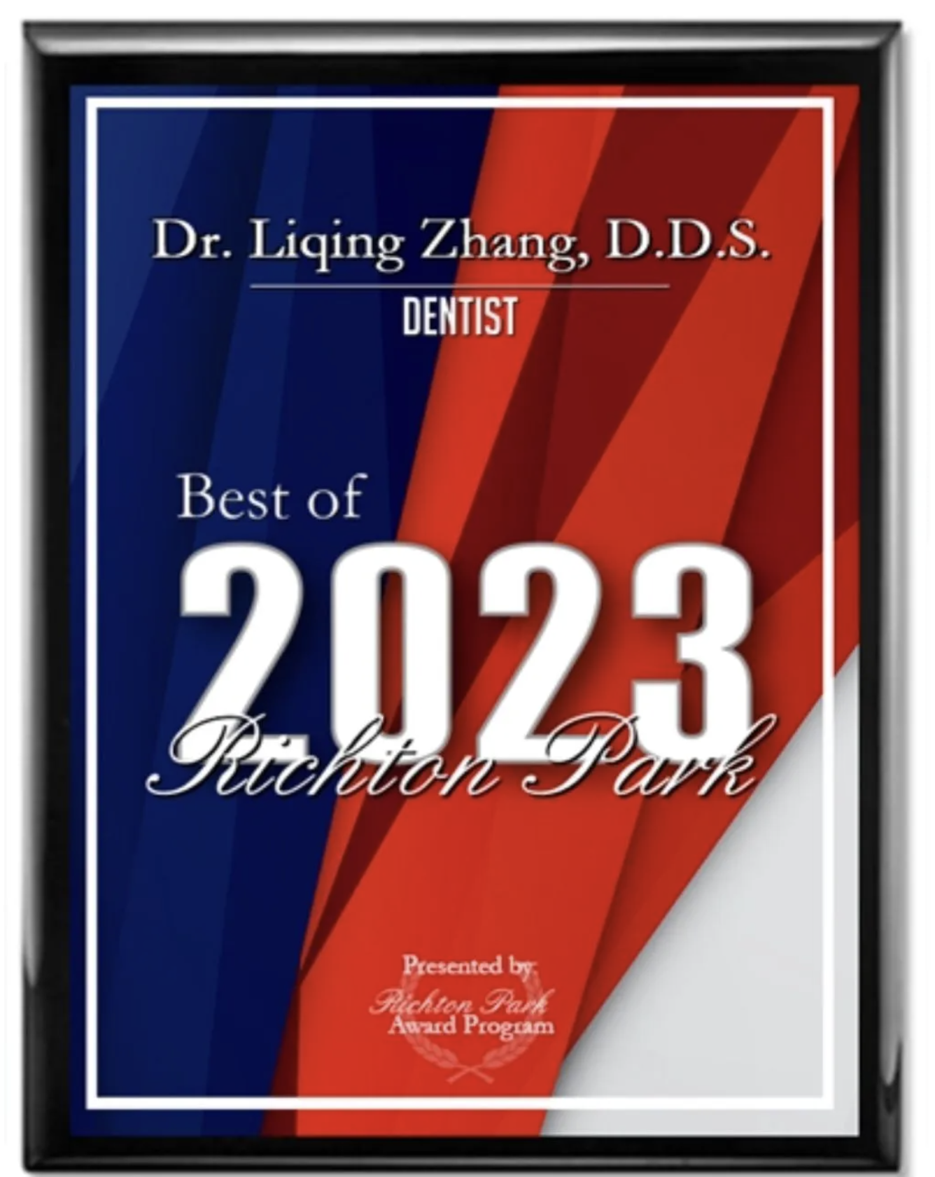Best of Richton Park 2023 award — Dr. Liqing Zhang DDS dentist