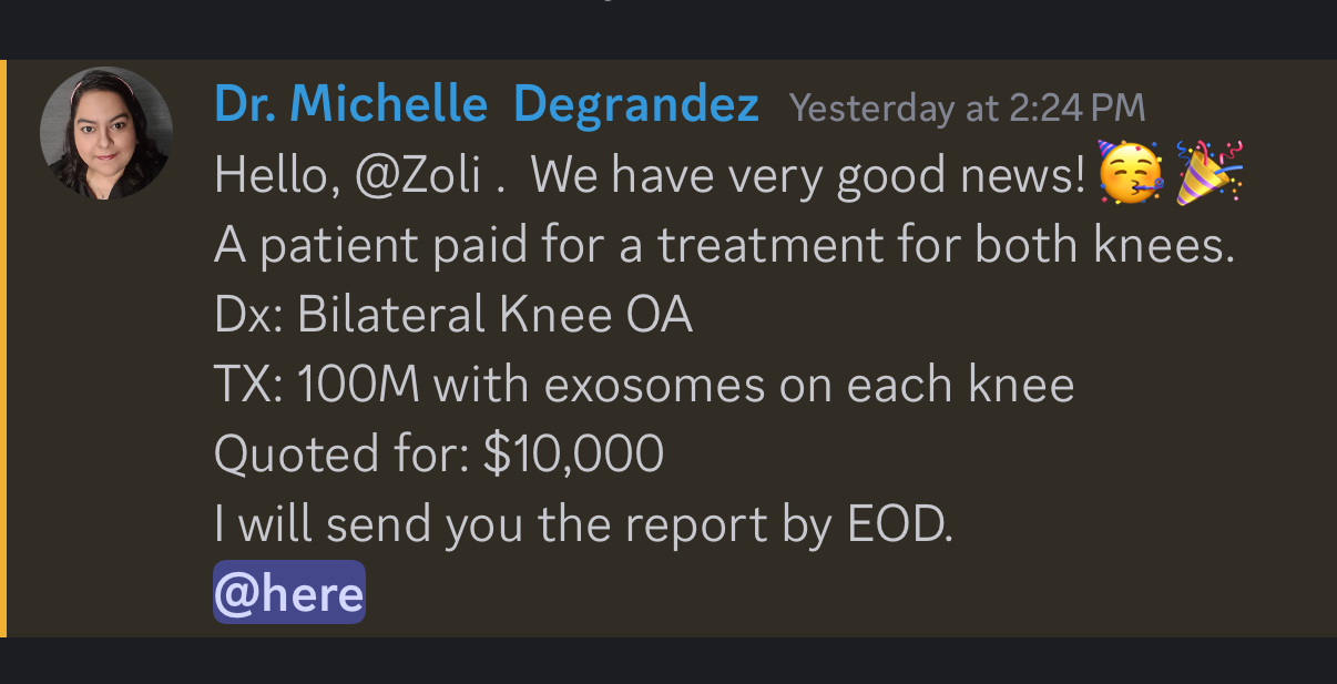 $10K bilateral knee pain treatment plan closed by the medical team