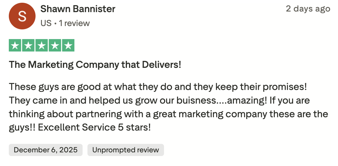 Shawn Bannister — five star Trustpilot review of Advert Logix