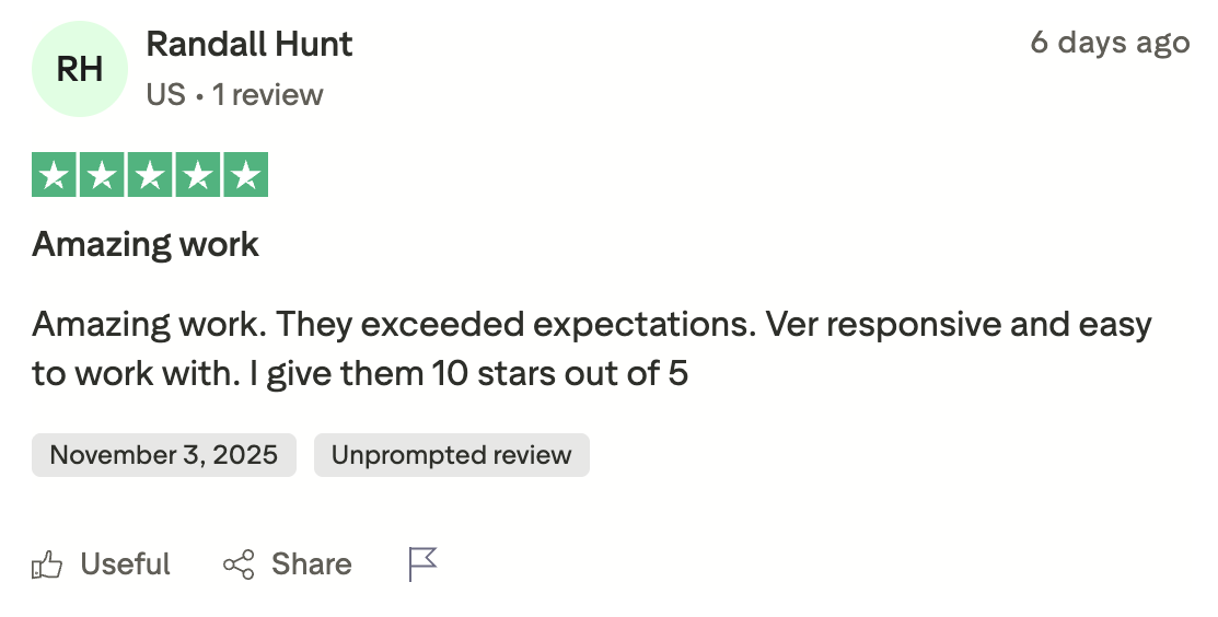 Randall Hunt — five star Trustpilot review of Advert Logix