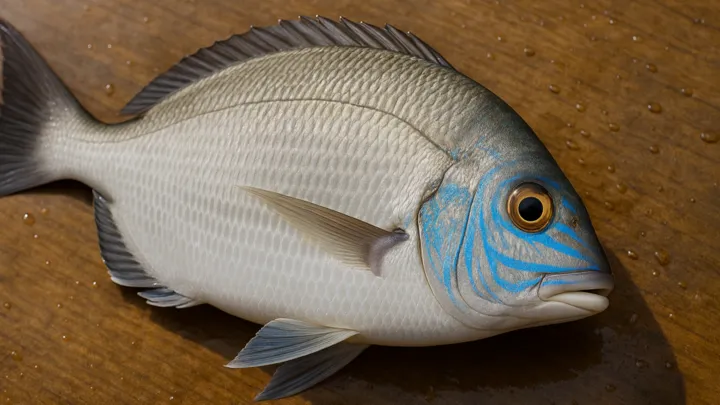 Silver porgy with blue accents—common reef table fish