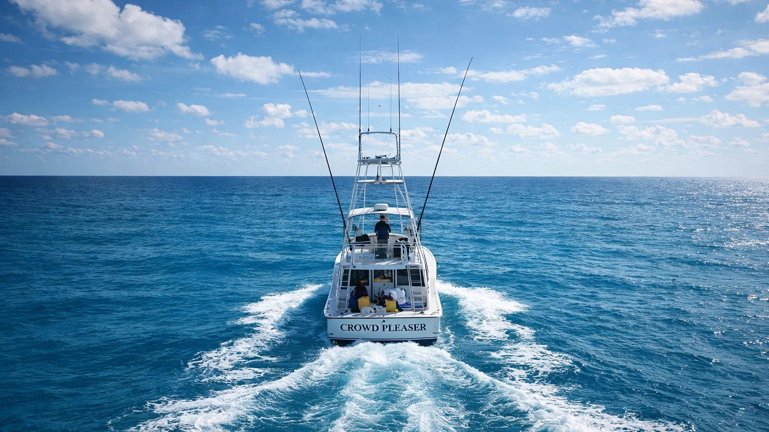 Captain on deck with trolling rods, RingMaster Charters—offshore fishing near Pompano Beach, FL.
