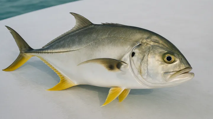 Crevalle jack with yellow fins and deep chest