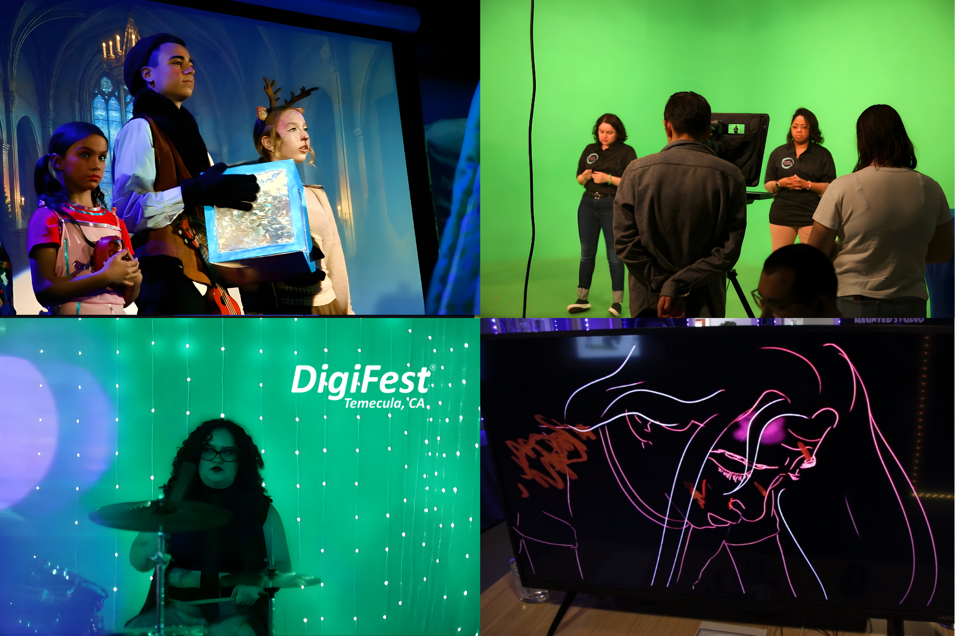 Students performing, filming, or editing projects at JDS Creative Academy showcasing hands-on learning and creativity