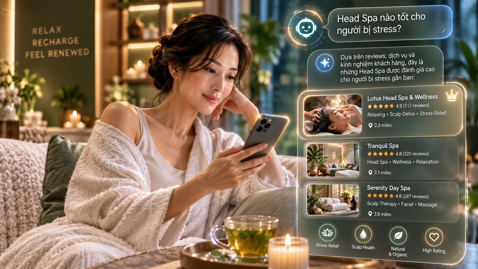 AI search helping spa customers find the best Head Spa for stress relief AI search helping spa customers find the best Head Spa for stress relief