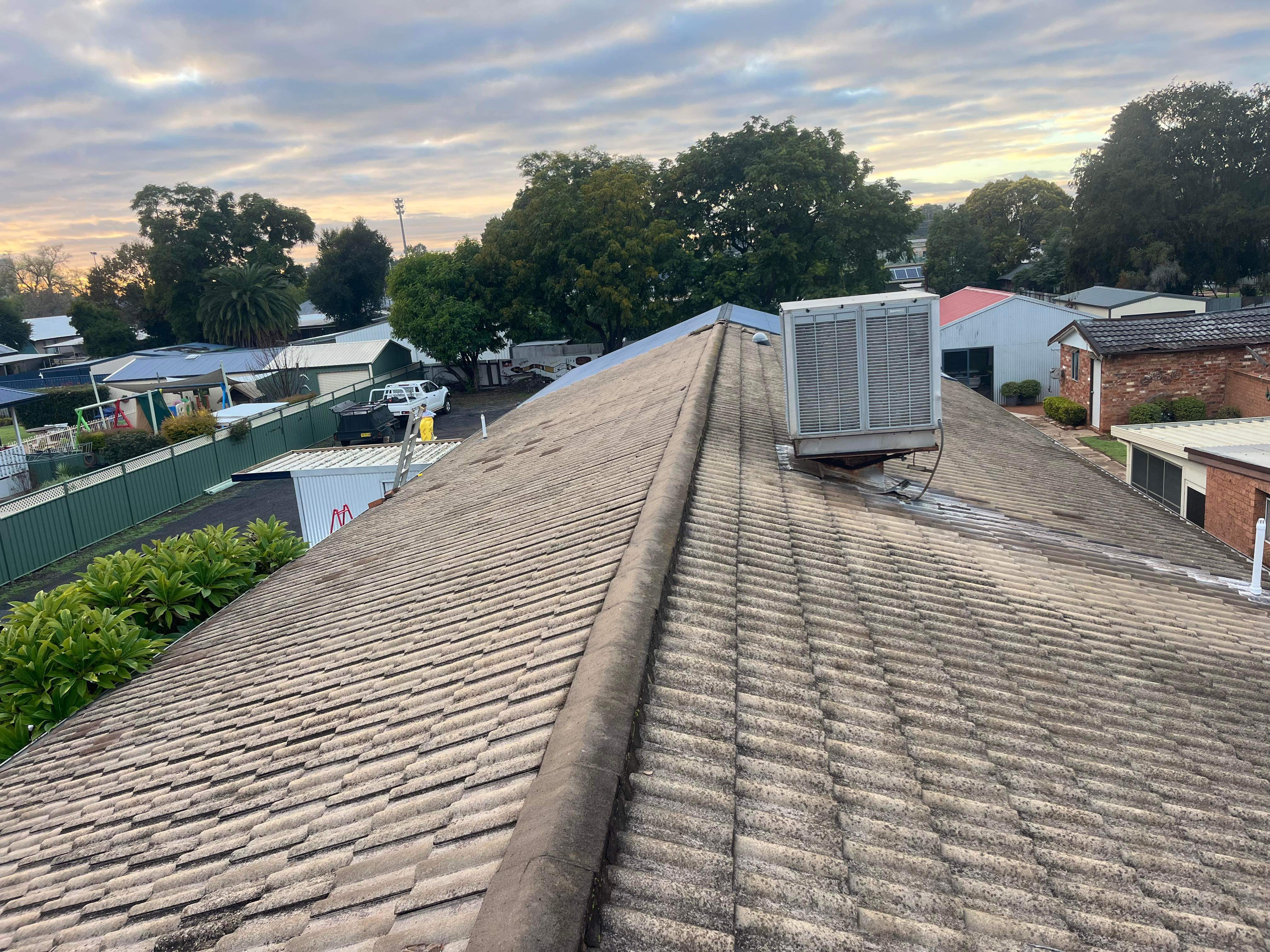 Detail of freshly installed metal roof sheets fixed to the battens in Narromine