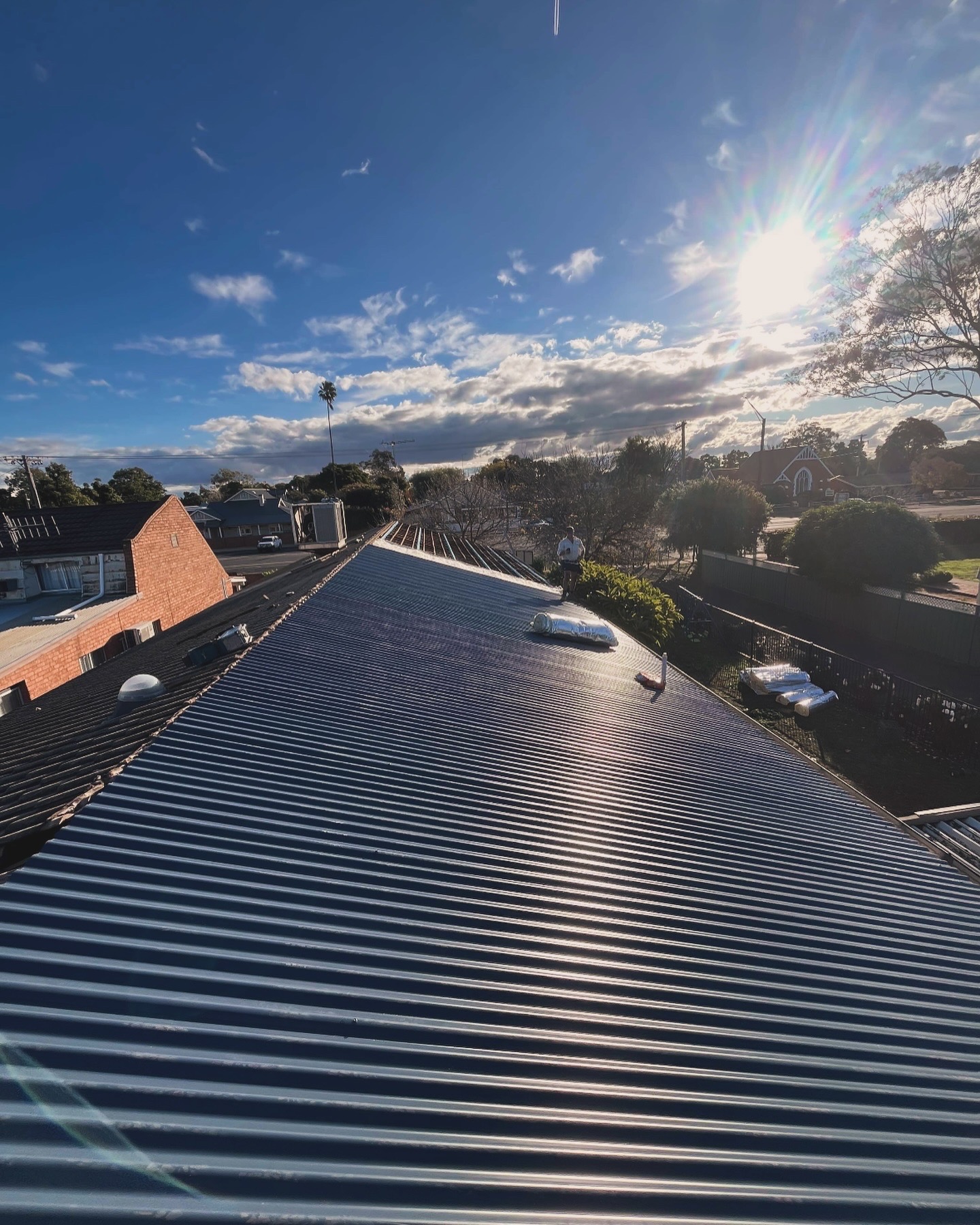 Close-up of new roof battens and sarking laid ready for sheeting in Narromine