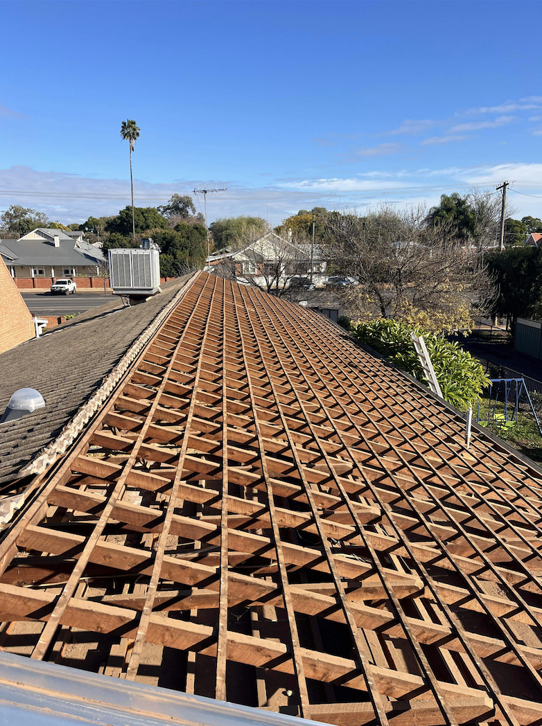 Angled view of the new roofline and ridge capping in Narromine