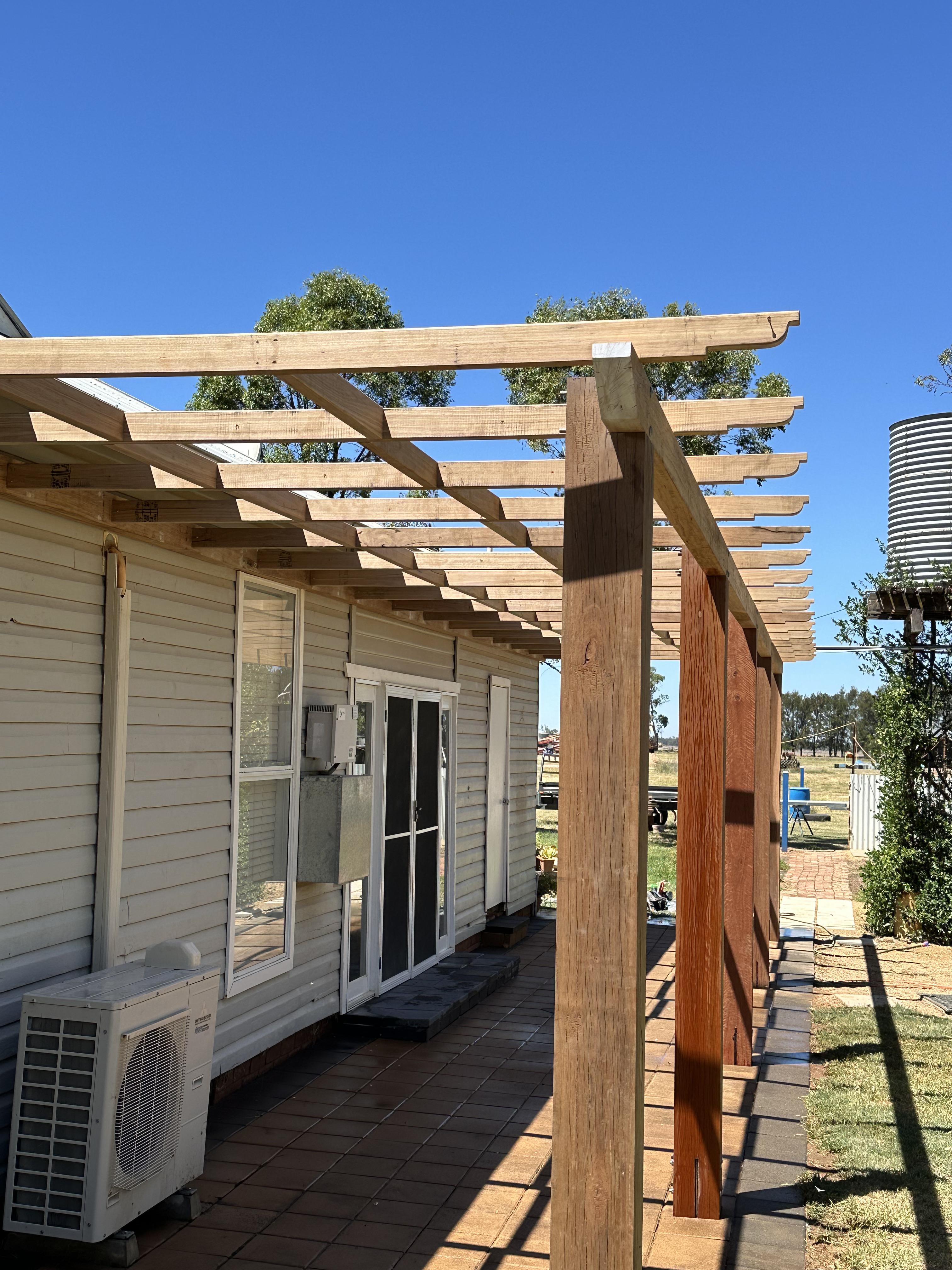 Solid verandah posts and neat joinery at the corner of the Narromine verandah