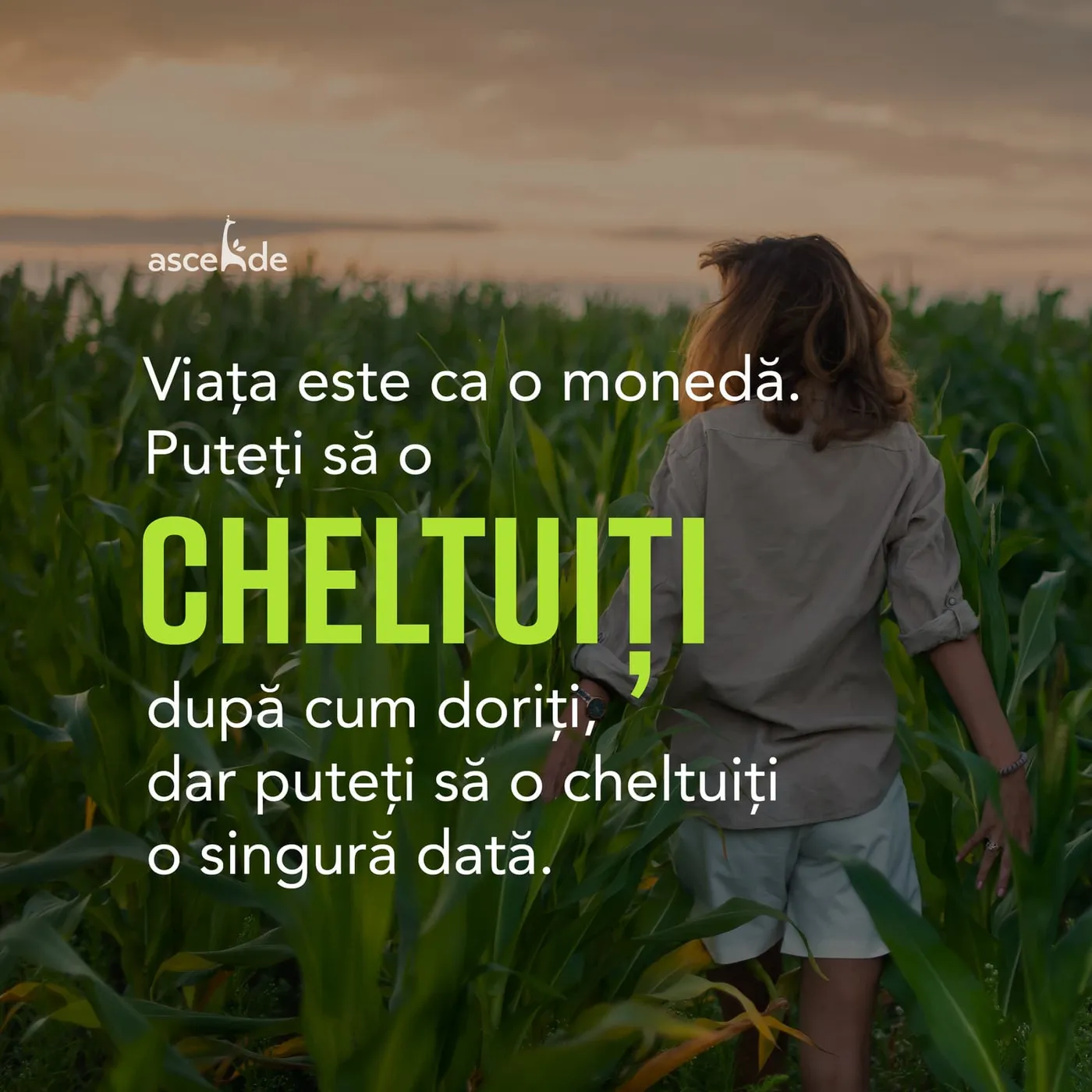 „Viața este ca o monedă. Puteți să o cheltuiți după cum doriți, dar puteți să o cheltuiți o singură dată.”