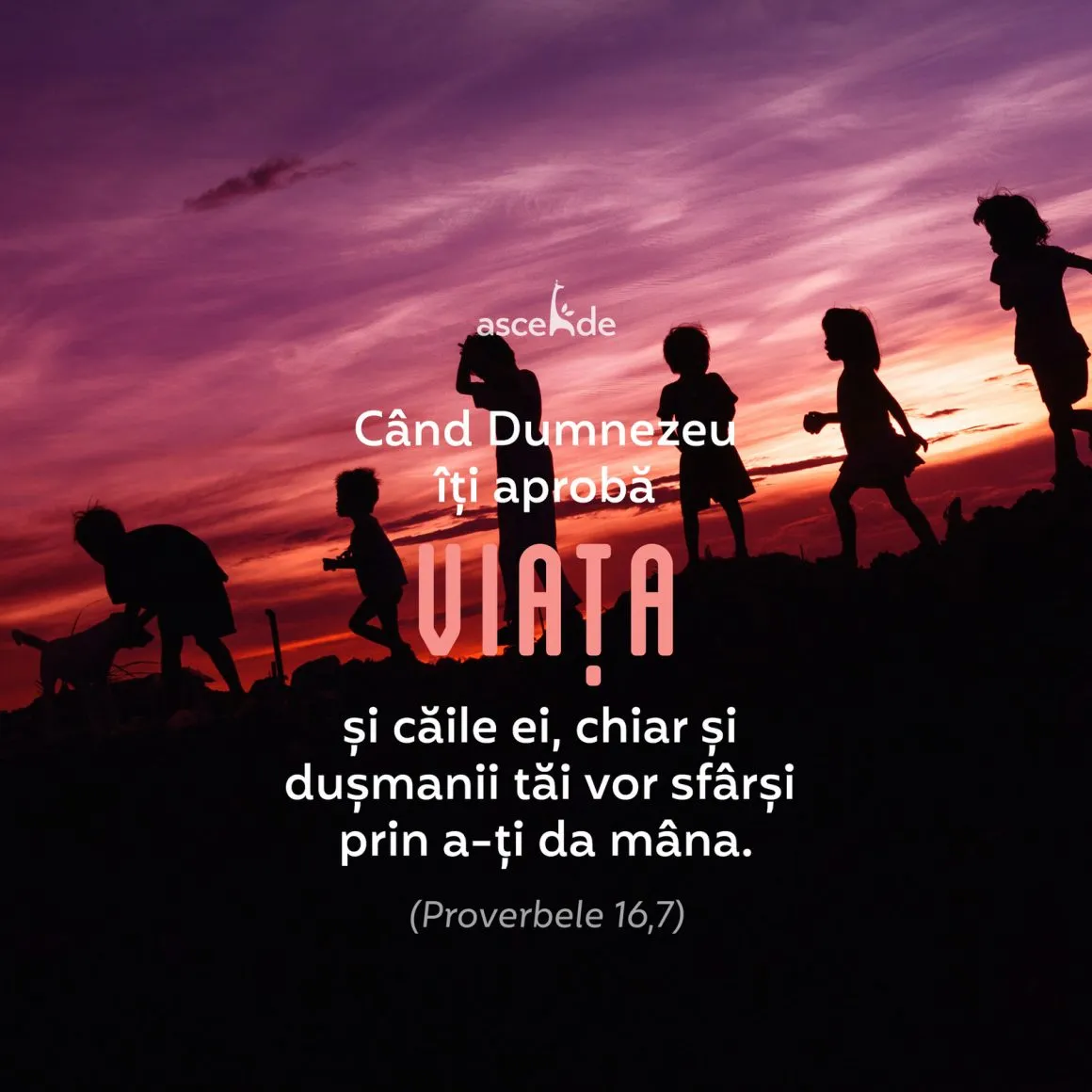 Când Dumnezeu îți aprobă viața și căile ei, chiar și dușmanii tăi vor sfârși prin a-ți da mâna." (Proverbele 16,7).