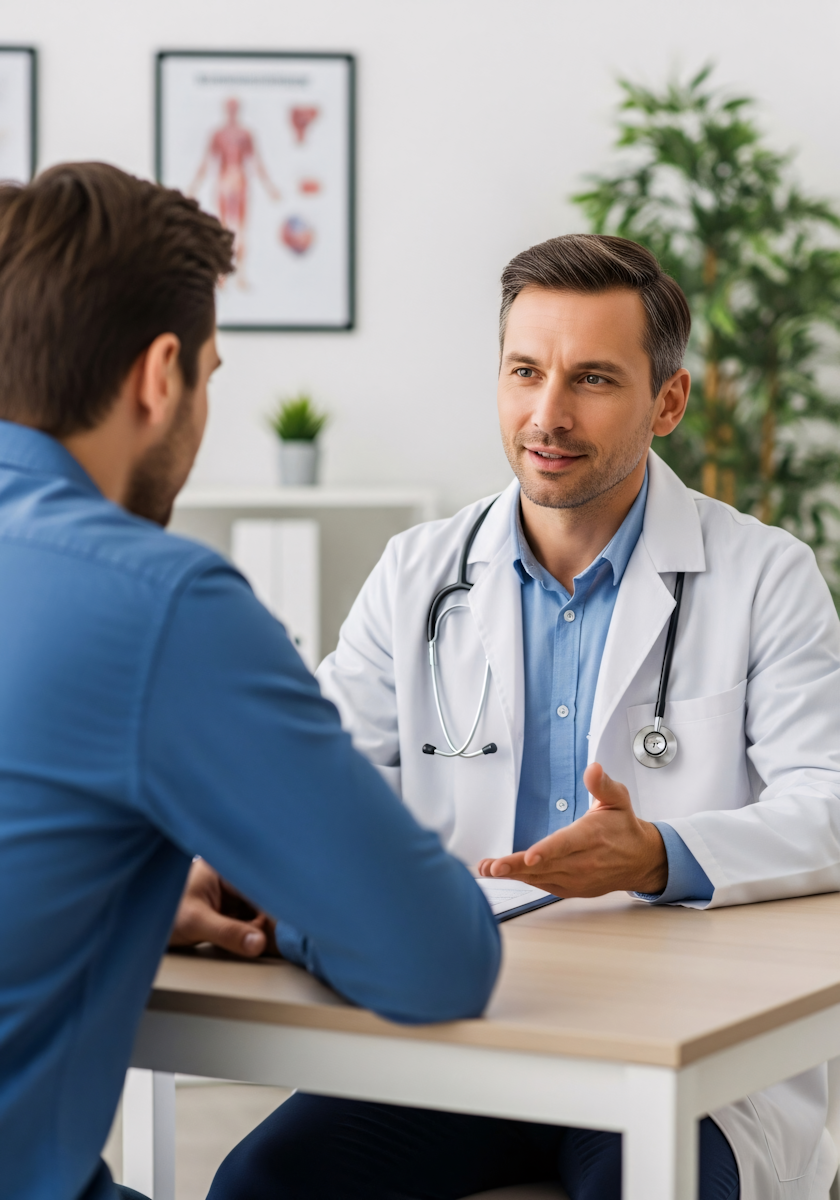 Healthcare consultation scene representing benefits guidance