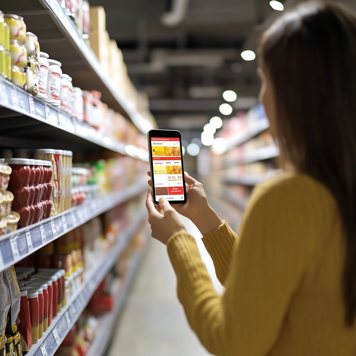 Customer shopping online with a phone