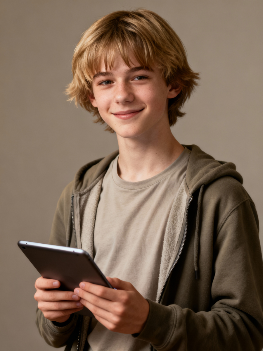 Young learner using a tablet in an education setting