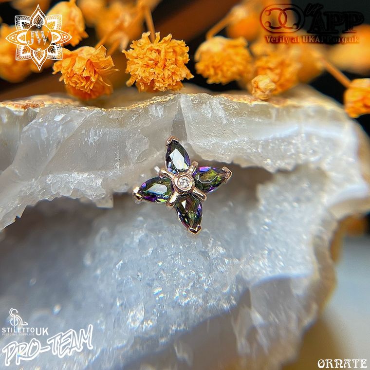BVLA - Admiral Pear with Mystic Topaz Pears and Diamond VS 14k Rose Gold with Rays