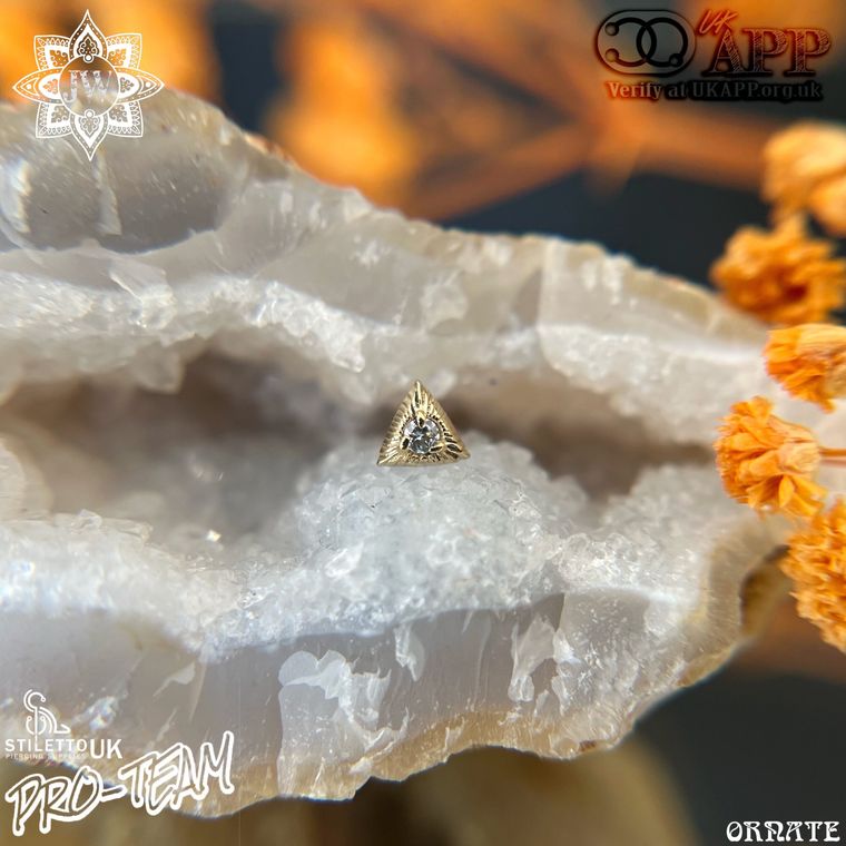 Sacred Symbols - CZ 14k Yellow Gold Textured Triangle
