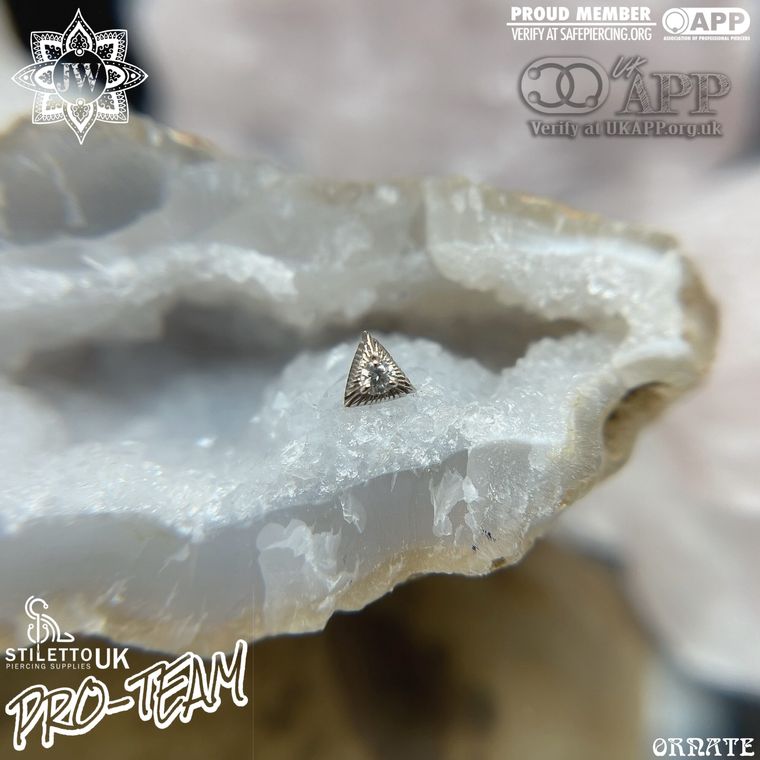 Sacred Symbols - CZ 14k White Gold Textured Triangle