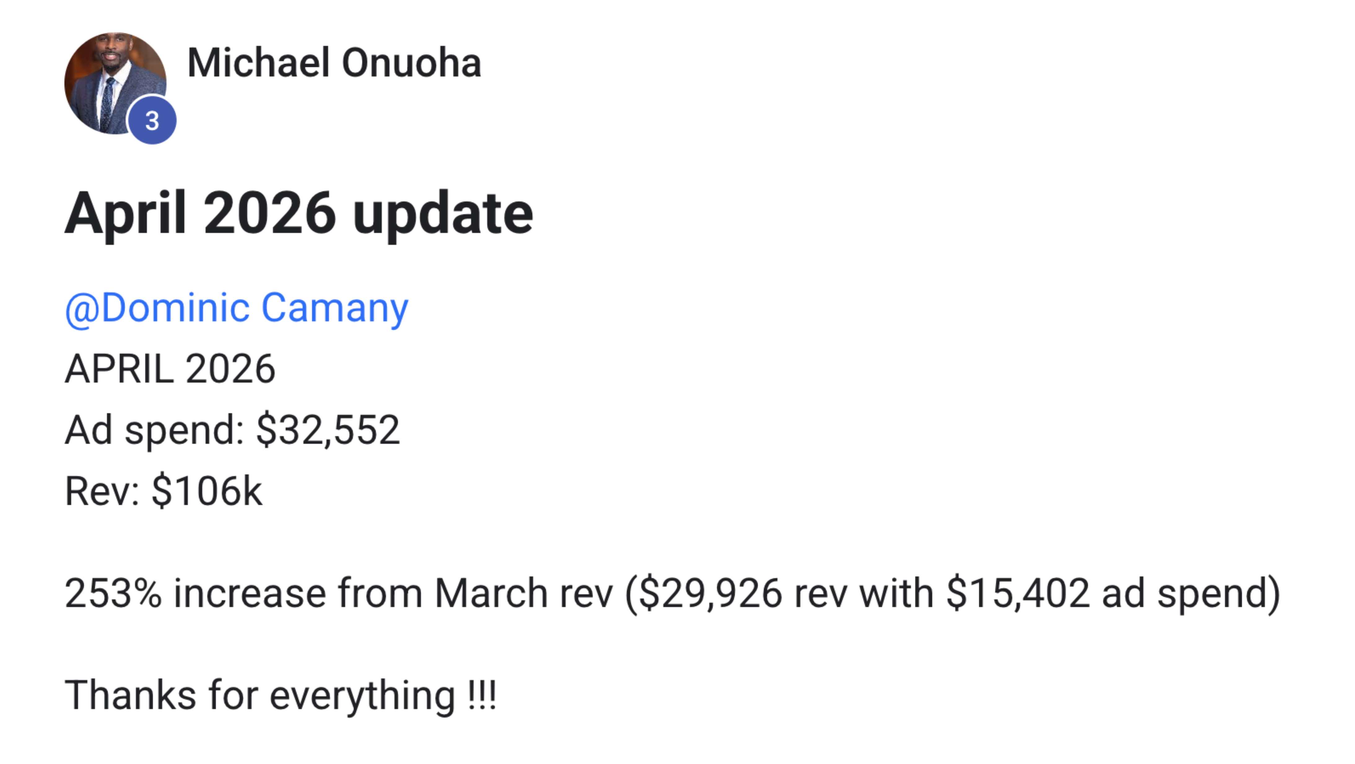 Michael Onuoha result