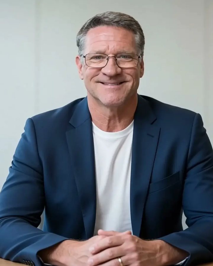 Barry Penner in a blazer at a desk