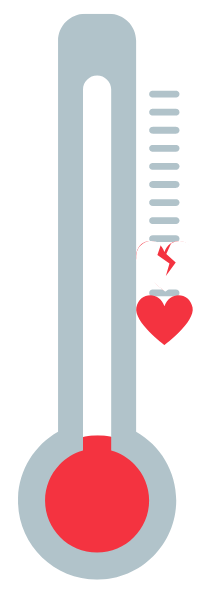 illustration of a thermometer where the temperature has dropped as represented by red hearts and broken hearts