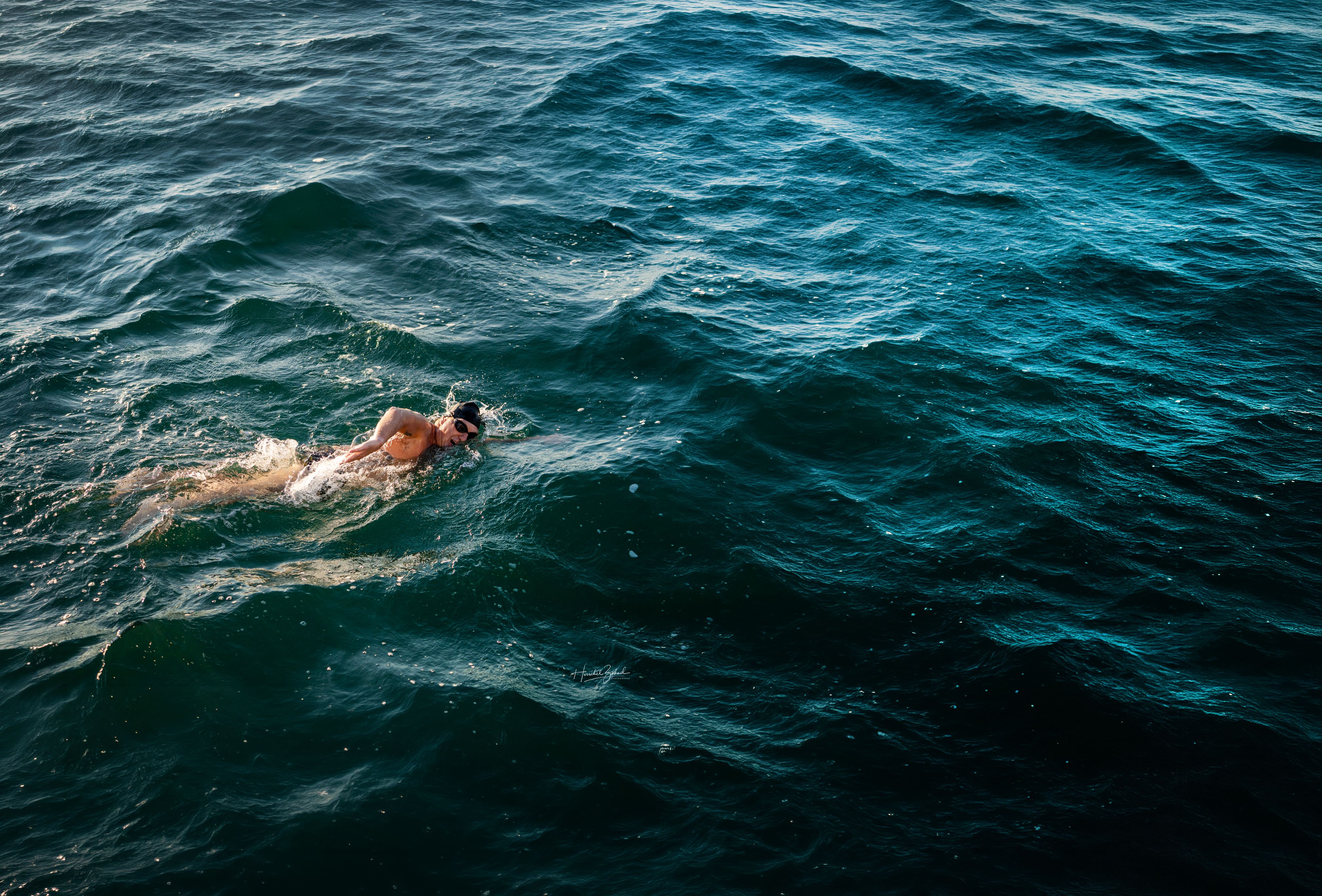 Steve swimming in open water